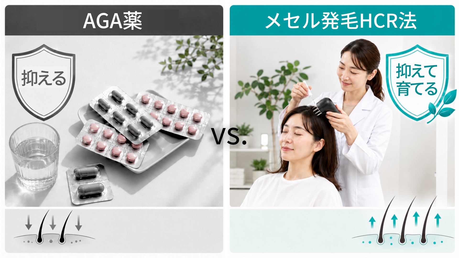 AGA薬とメセル発毛HCR法の違い
